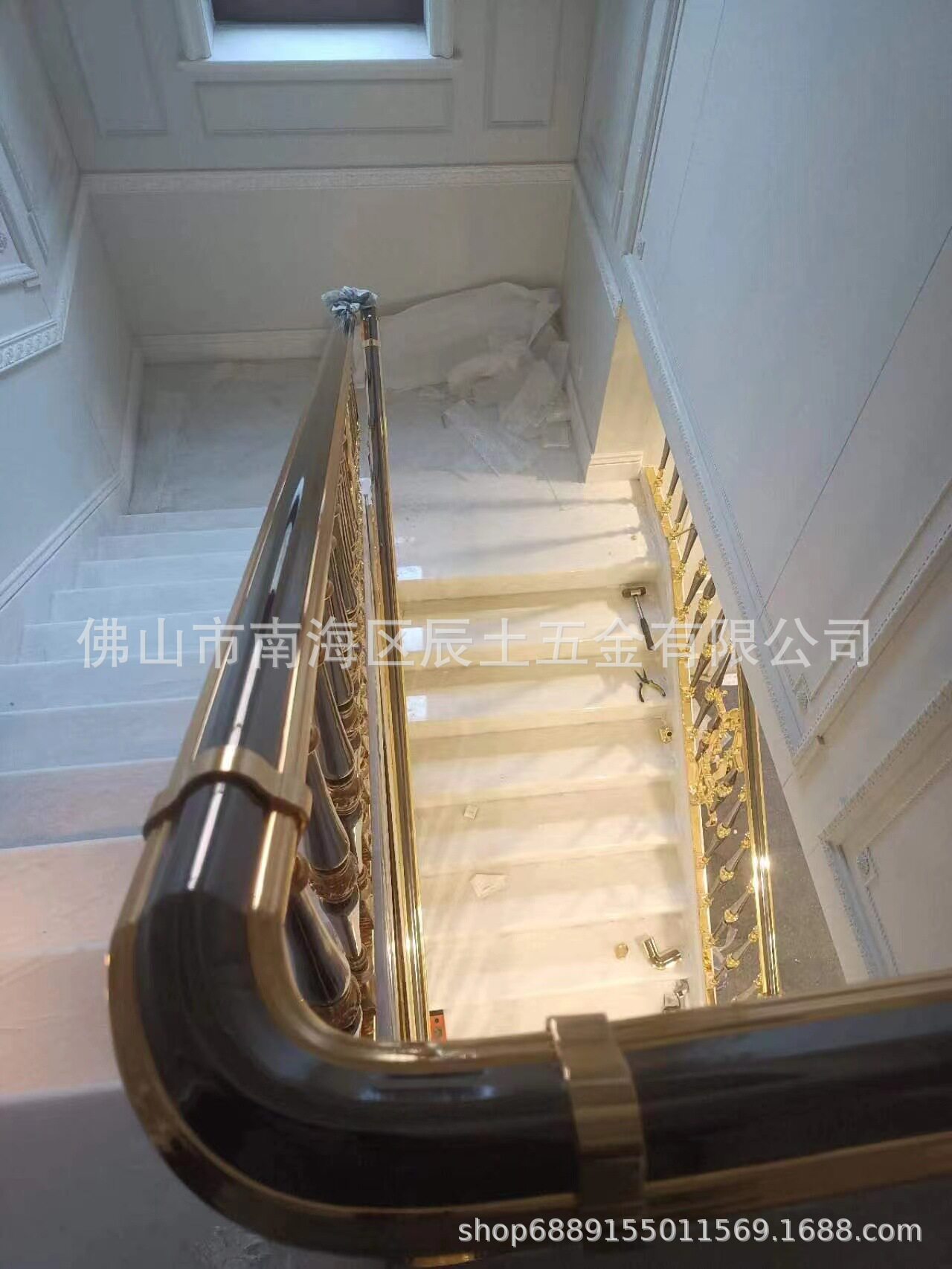 新款订置新中式楼梯扶手酒店大堂铝合金护手栏杆围栏铝艺护栏防护