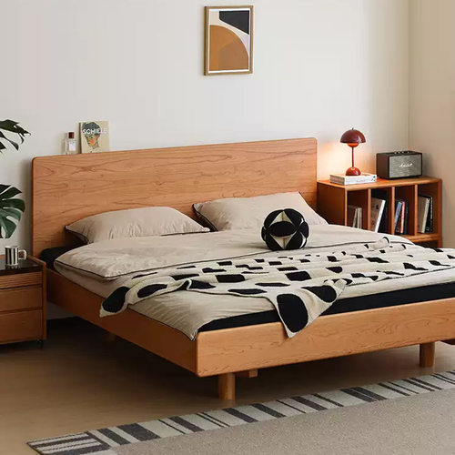 北欧实木床1.5原木日式简约樱桃木悬浮床主卧全实木1.8米双人床
