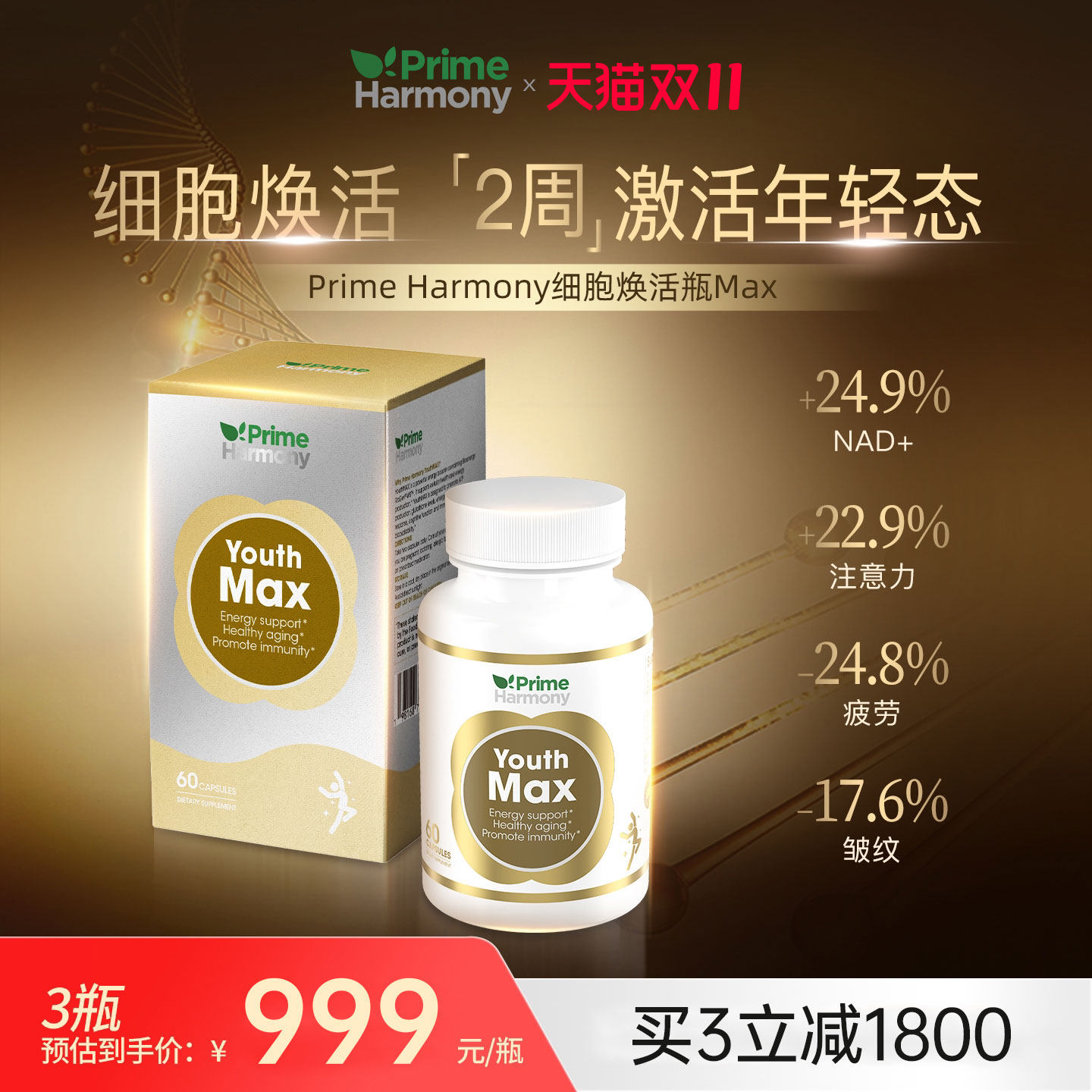 PrimeHarmony奥睿康NAD+ YouthMax专利RiaGev精力续航年轻肌体