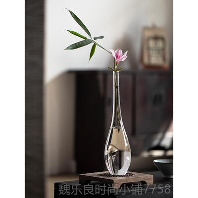 高档日式中式简约禅意透明玻璃花瓶单装枝花插鲜厅器水培客餐桌饰