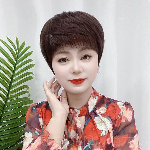 高档经典根烫妈妈假发全短纹摩理真人发真发中老年假发套