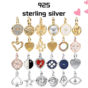 时尚ME系列925纯银金色圆形、心形和八角形徽章吊坠