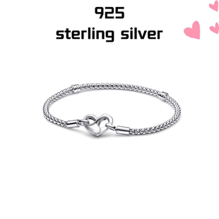 【新品】S925纯银银色真心手链心形链扣简约七夕礼物