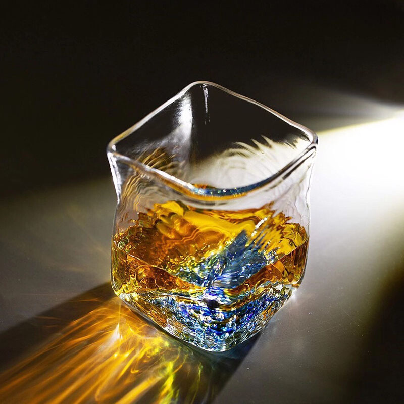 日本江户硝子海浪烈酒杯洋威士忌水杯玻璃钴蓝款日式礼物