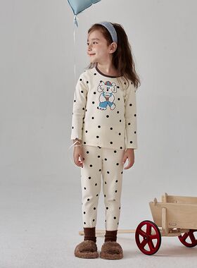J059羊毛拉架家居服ZYZ设计款波点秋衣秋裤礼盒装A类儿童内衣套装