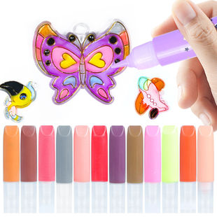 跨境3D水晶胶画颜料笔5ml 儿童手绘diy免烤胶画笔 蜡烛玻璃颜料笔