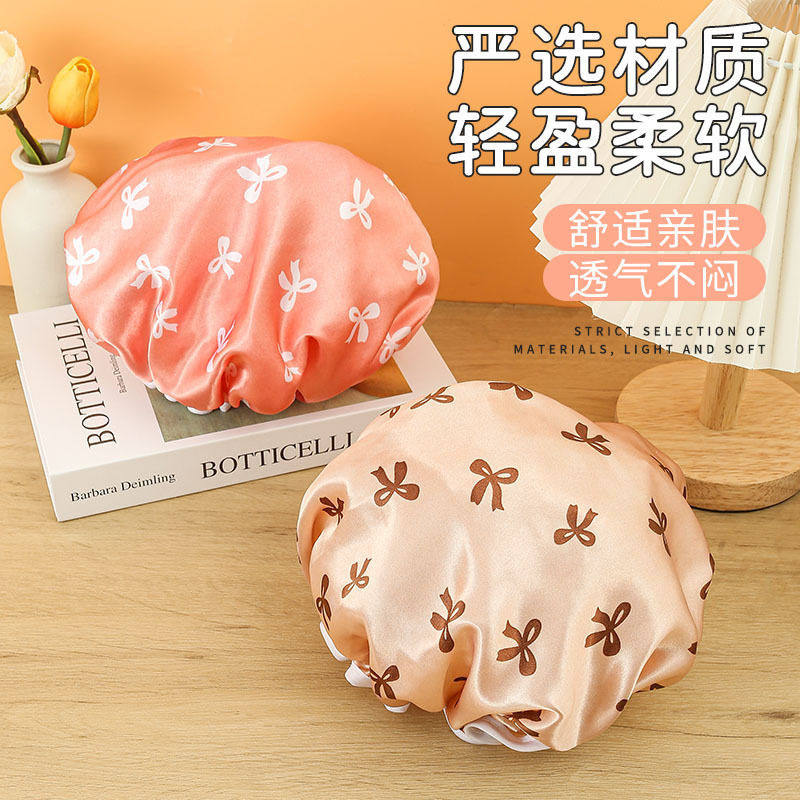 双层蝴蝶结卡通色丁浴帽洗澡沐浴厨房儿童油烟防尘头套泡澡发膜套,家庭/个人清洁工具,浴帽,淘宝优惠券,粉丝福利购,淘宝优惠卷