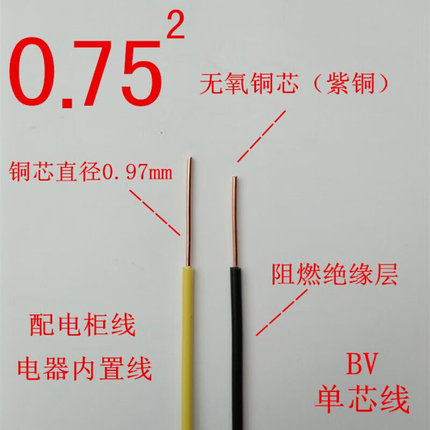 0.75/1/2.5平方单芯线BV单根单股铜芯电线黑色硬铜线100米1平方黑