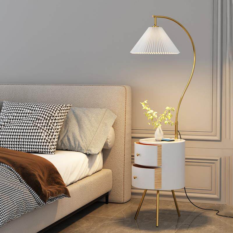 网红落地灯客厅沙发边轻奢茶几置物架北欧抽屉卧室床头柜一体台灯