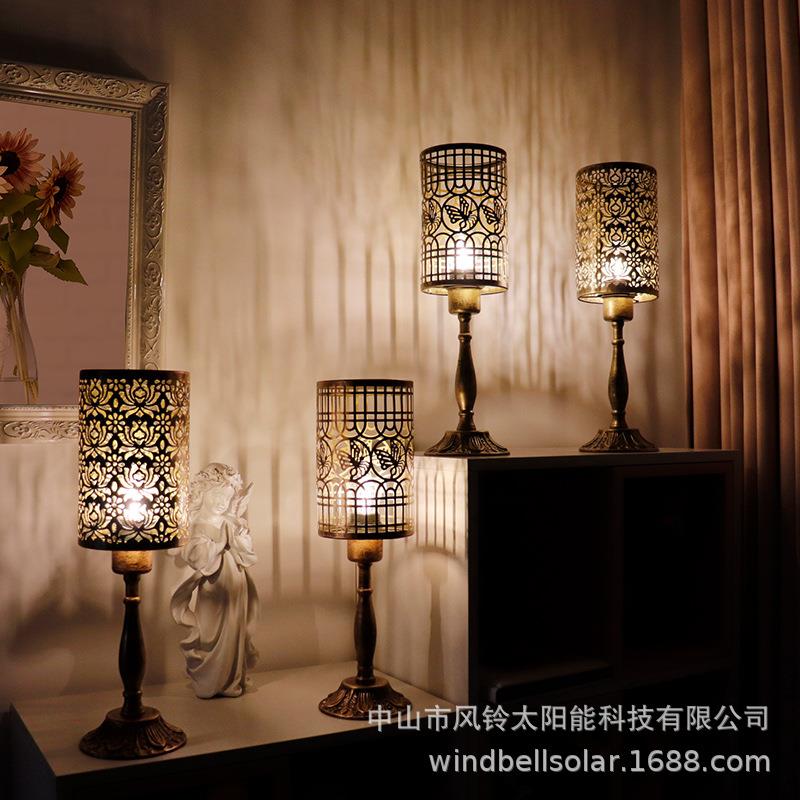 新款复古台灯led浪漫装饰氛围台灯欧式烛台摆件创意铁艺烛台婚庆