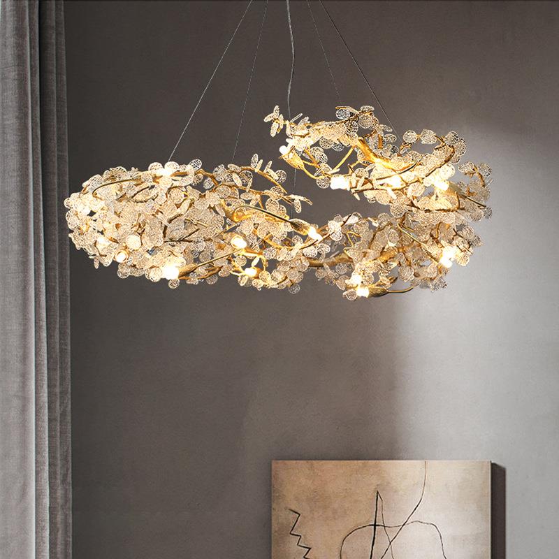 烁果后现代全铜轻奢吊灯客厅灯法式美式卧室餐厅灯树枝水晶玻璃灯