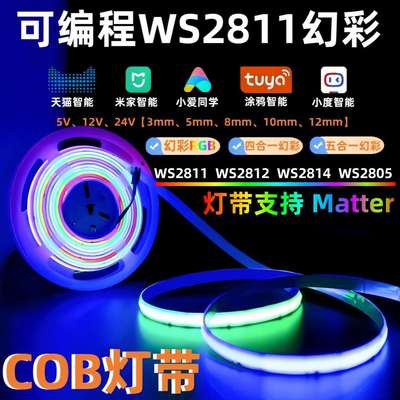 COB幻彩5V跑马灯rgbw四合一ws2811可编程rgb氛围灯led灯带自粘12V