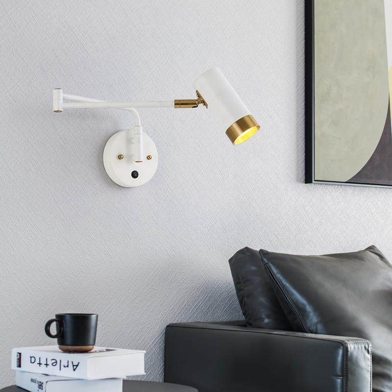 壁灯卧室床头阅读护眼书房北欧网红带开关旋转伸缩折叠长摇臂灯具