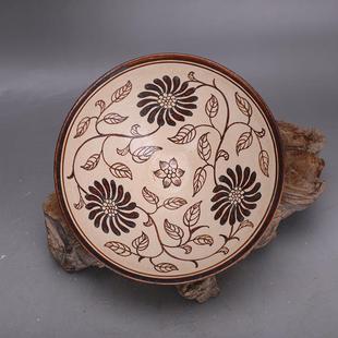 宋吉州窑彩绘花卉纹斗笠碗文玩古董仿老物件陶瓷拍摄影视道具摆件