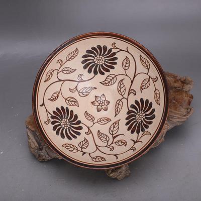 宋吉州窑彩绘花卉纹斗笠碗文玩古董仿老物件陶瓷拍摄影视道具摆件