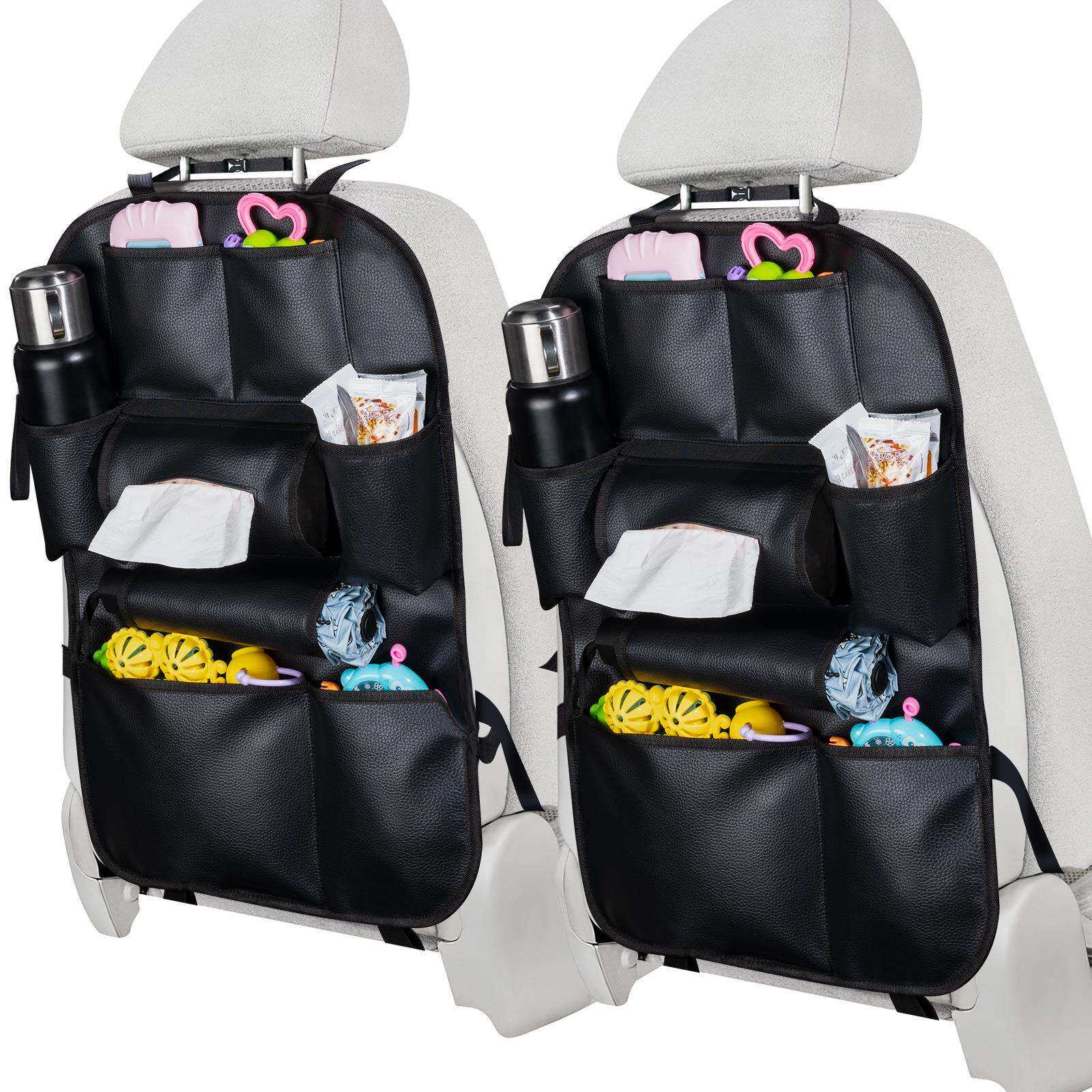 汽车座椅背防踢垫PU皮革防水防脏收纳整理挂袋收纳袋外贸热销防污