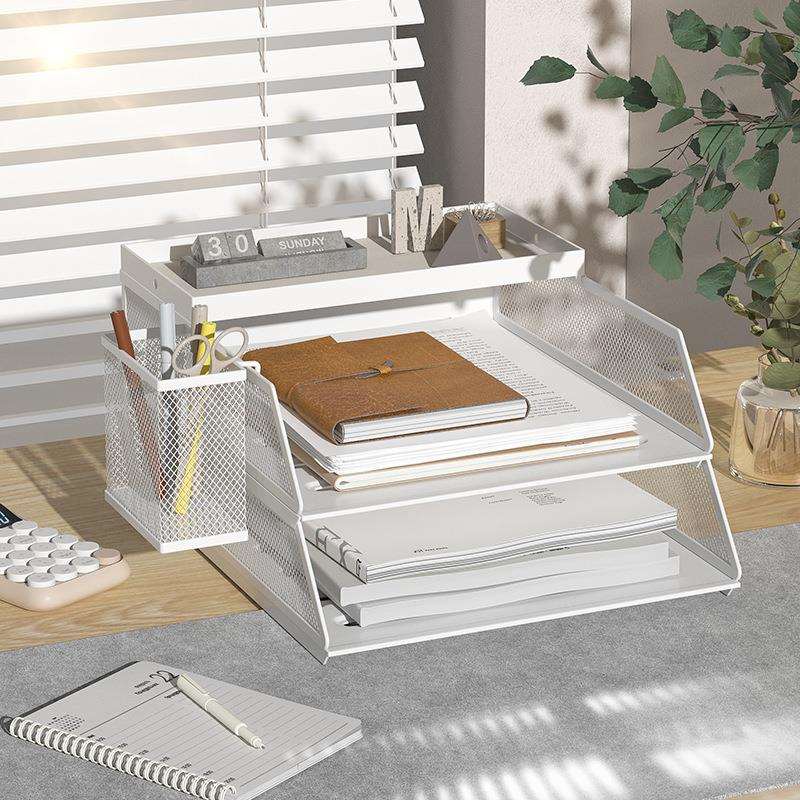 桌面文件收纳架A3A4文件框金属铁艺资料架办公文具用品置物架子