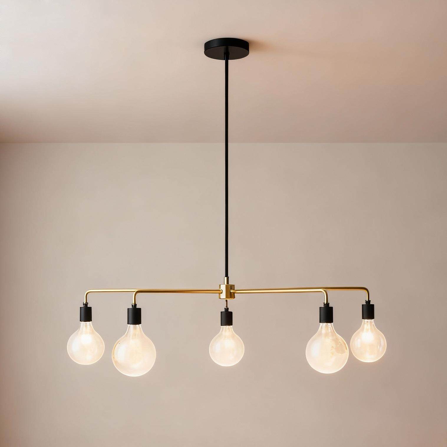 美式极简5头铁艺客厅餐厅吊灯北欧黑色金色线条创意艺术吊灯