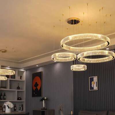 现代家居客厅灯主灯轻奢风格水晶吊灯圆环轻奢餐厅灯具chandelier