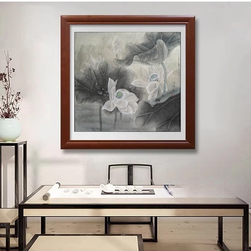 苏绣DIY套件g初学 雨中荷花 白莲花 玄关客厅卧室 手工刺绣装饰画图片