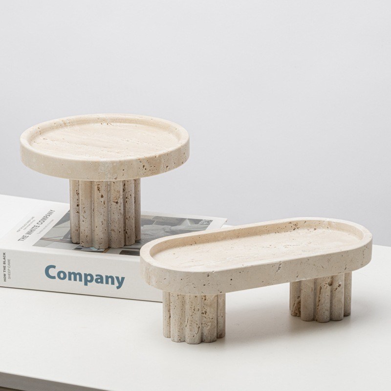 现代北欧创意黄洞石托盘摆件软装客厅茶几面大理石W收纳果盘装饰