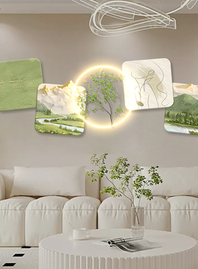 现代小清新客厅装饰画lqed发光灯画奶油风温馨卧室沙发背景墙挂画