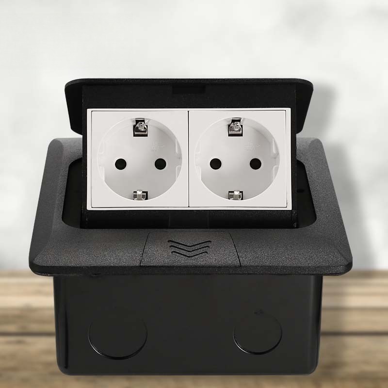 两位欧标地插g弹起式银色防水网络插座无阻尼隐藏法标英式地面插