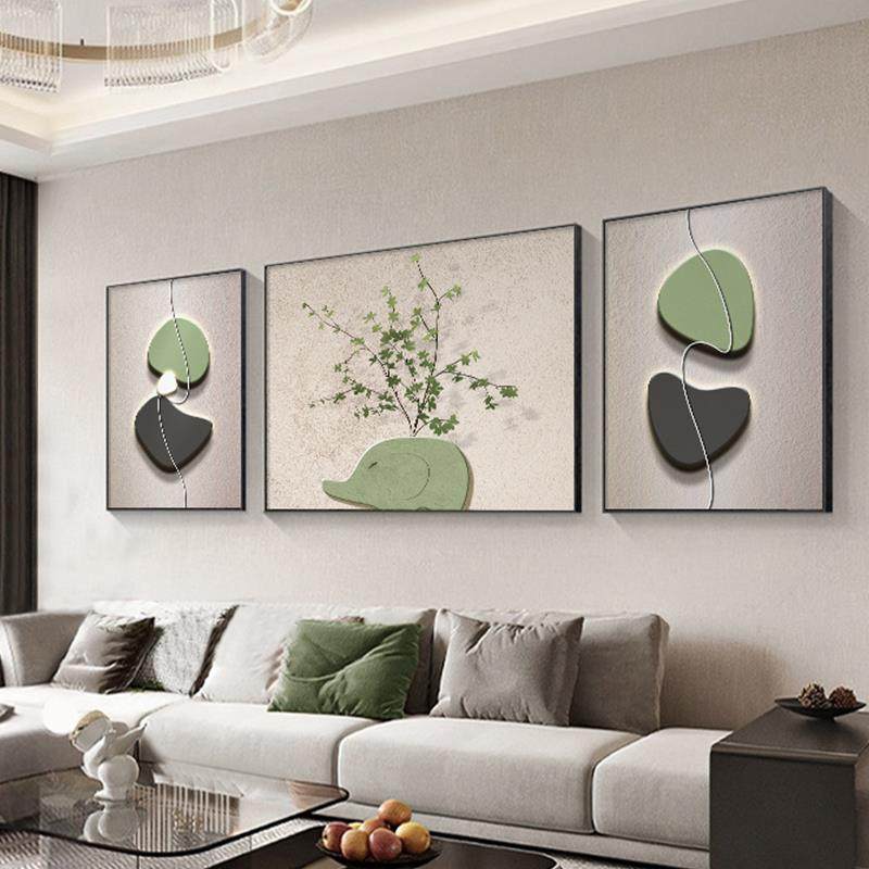 定做现代轻奢客级k挂厅装饰侘植寂风绿沙背景画墙画发高感简三约