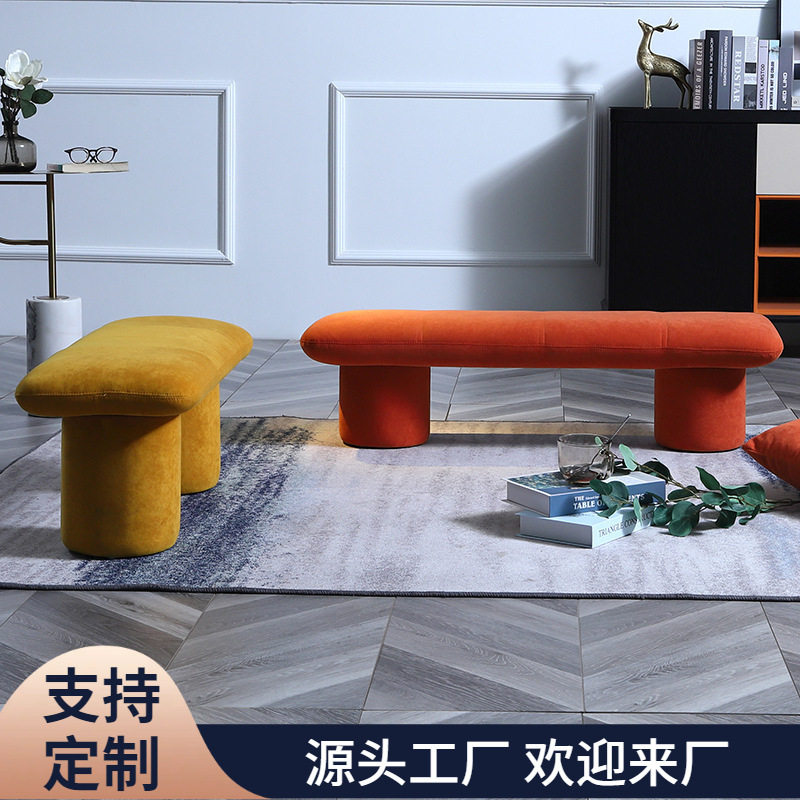 北欧设计师布艺实木换鞋长凳