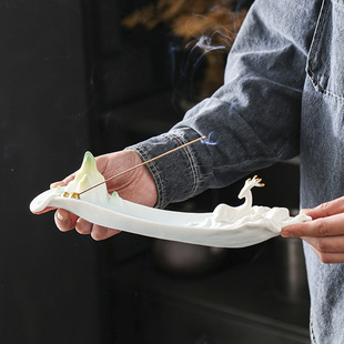 白瓷线香插家用桌面摆件装 饰线香炉香托茶室创意陶瓷线香底座茶道