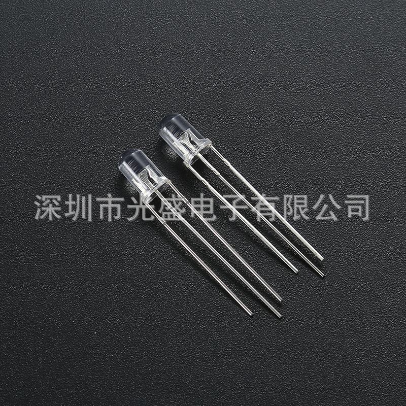 高亮5MM圆头蓝翠绿双色LED发光二极管F5圆头蓝绿双色透明共阴