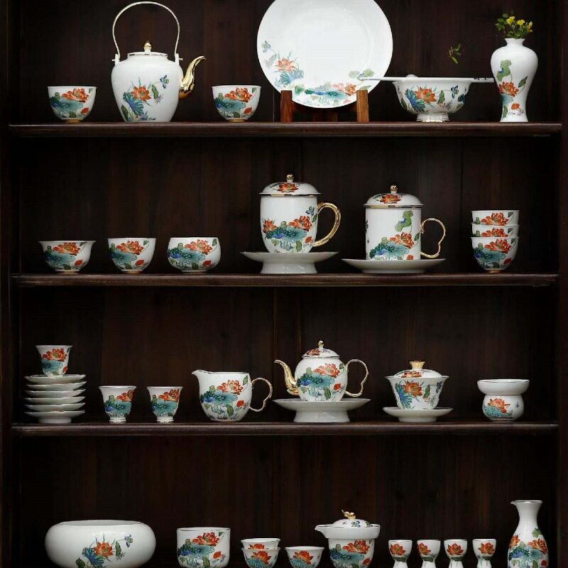 描金羊脂玉茶具大套装高档轻奢茶壶茶杯送领导乔迁高升礼品