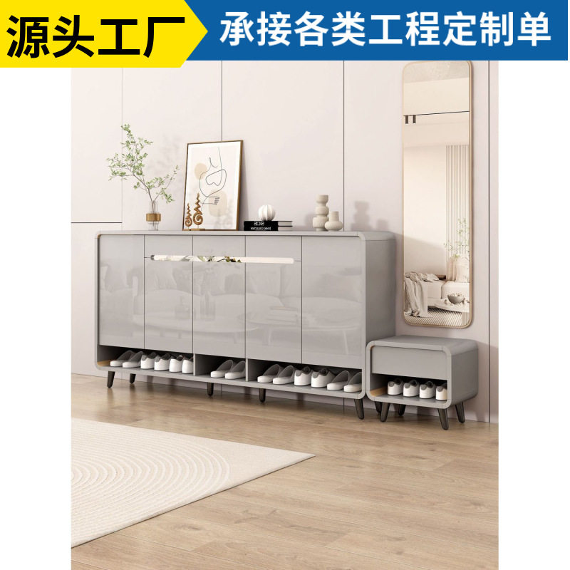 北欧新中式入户大容量鞋柜换鞋凳