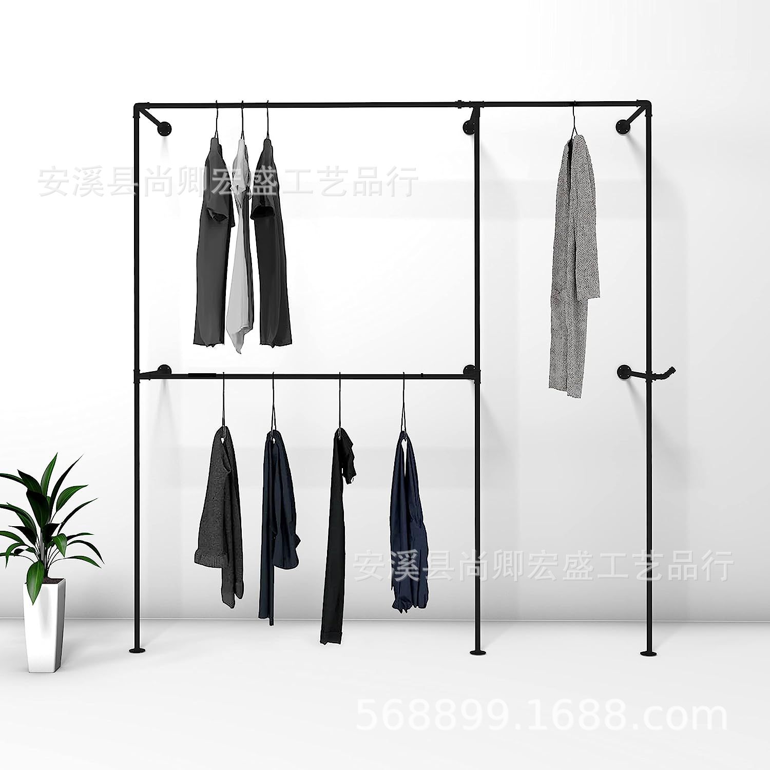 工业风壁挂上墙一字复古水管组合服装衣架陈列架批发