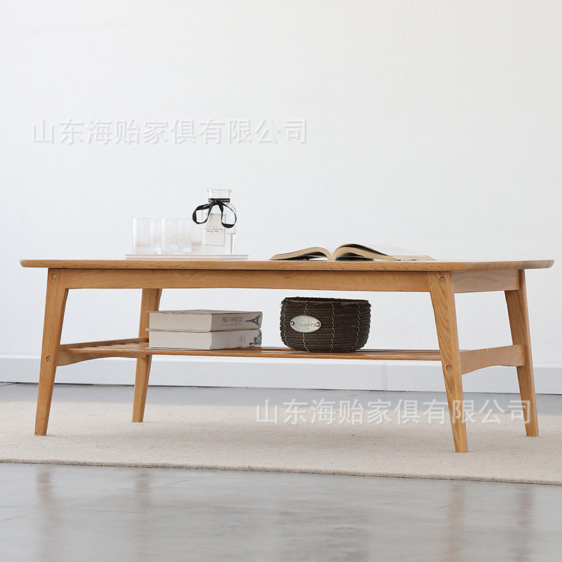 海贻家俱北欧橡木茶几简约日式实木茶几小户型双层实木小茶桌炕几