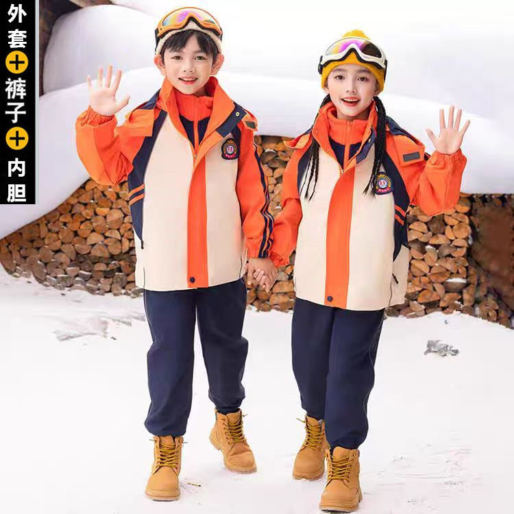 安奈儿联名儿童冲锋衣运动套装班服2025春秋园服男女童校服三合一