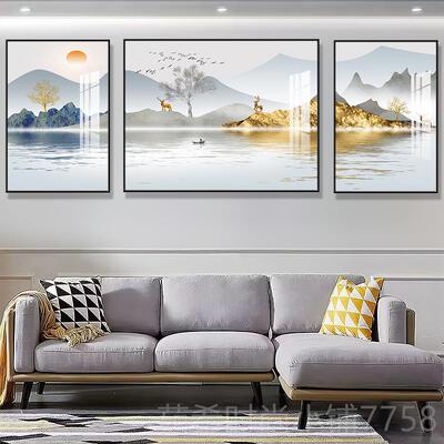 新款轻奢客厅装画饰画画现代简约高档大气三联挂画沙发背景墙墙上
