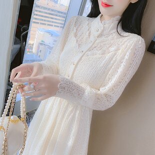 冬季加绒加厚蕾丝连衣裙子女装秋冬装2025年新款高级感气质打底裙