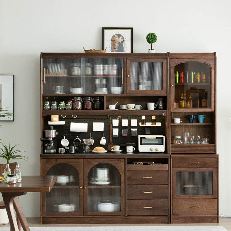 北美黑胡桃实木餐边柜樱桃木白橡多功能大容量厨房展示储物高柜