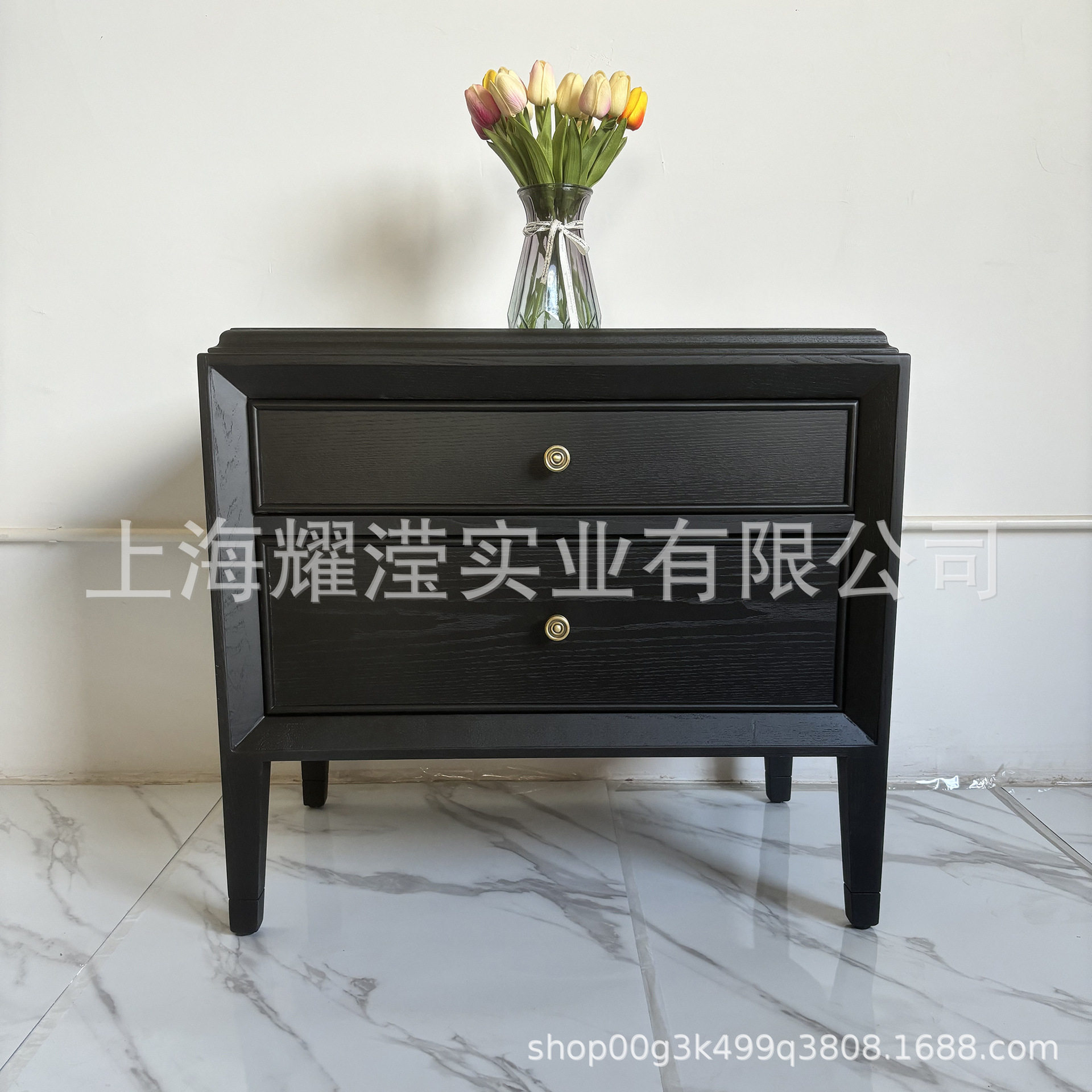 RH美式实木床头柜全实木复古边柜卧室储物抽屉柜现代简约收纳柜