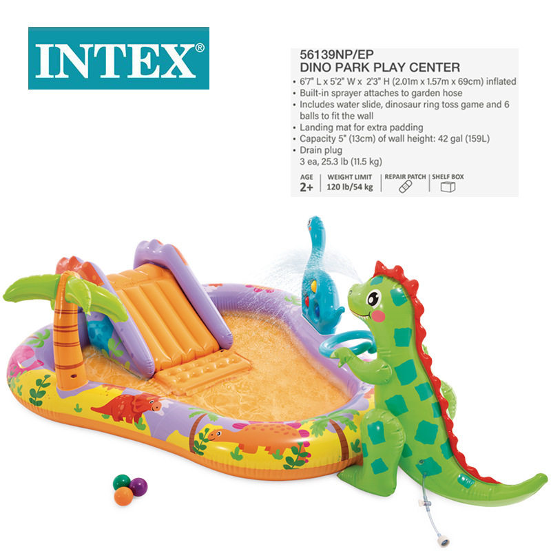 INTEX56139沙漠恐龙喷水滑梯公园水池儿童戏水池充气水池海洋球池