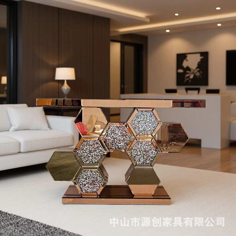 六边形玄关桌镜面家具现代简约欧式条案隔断景台镜面外贸供货