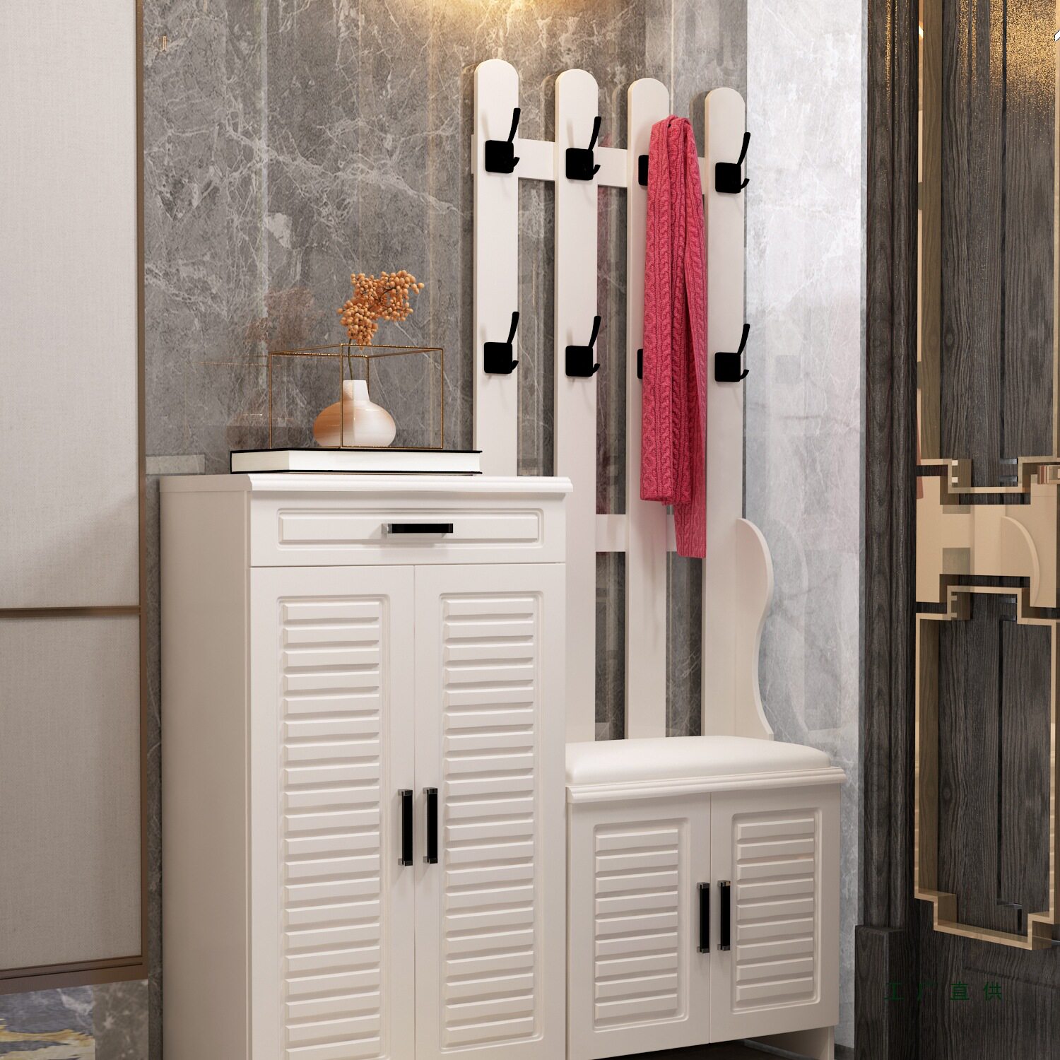 入户鞋柜家用门口玄关柜衣帽架换鞋凳带挂衣架一体门厅收纳储物柜