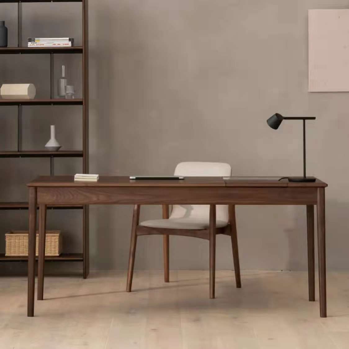 北欧极简风格黑胡桃木书桌原木全实木书房写字桌小户型电脑桌