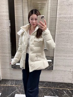 2025冬季新款M蒙家鹅绒羽绒服女修身连帽收腰免洗小蛮腰亮面外套