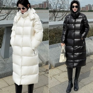 2026冬季新款M蒙家羽绒服女长款亮面过膝收腰显瘦保暖白鸭绒外套