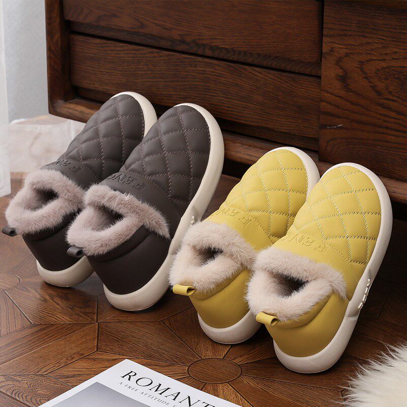 丰润家冬季包跟棉拖鞋男女式室内外家居加绒加厚防滑PU皮质大棉鞋