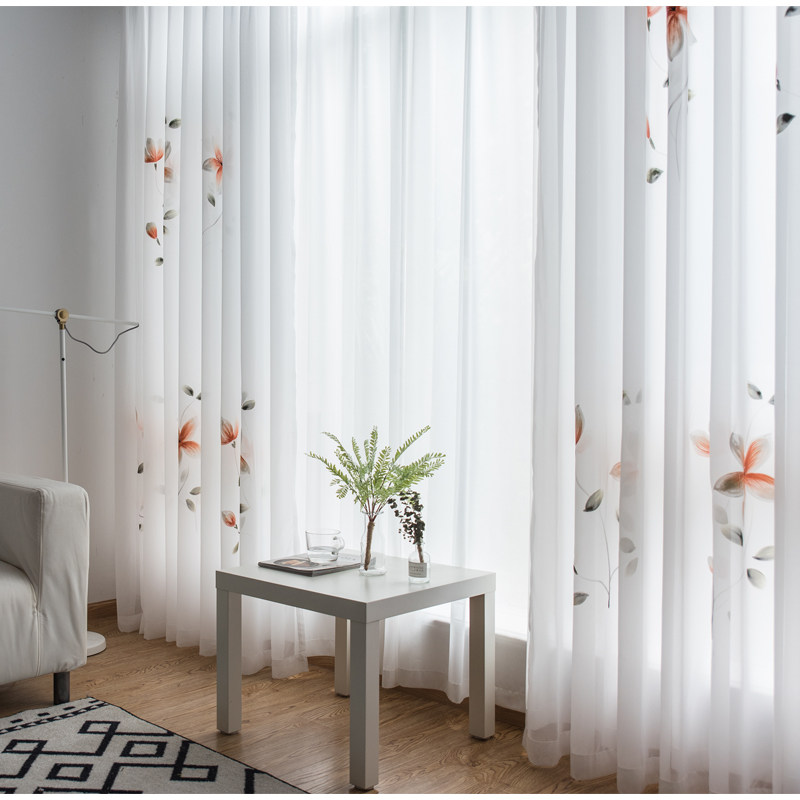 现代简约窗帘成品客厅卧室雪纺纱帘窗纱小清新田园手绘公主风飘窗