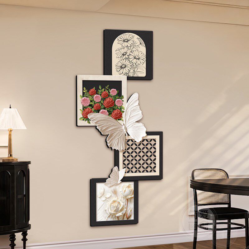 精选法式中古风入户玄关装饰画玫瑰蝴蝶壁灯客厅挂画复古走廊过道