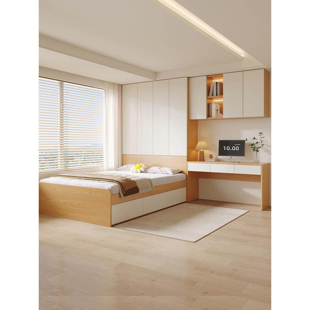 定制板式床卧室榻榻米床实木大抽屉床书桌一体组合吊柜收纳储物床